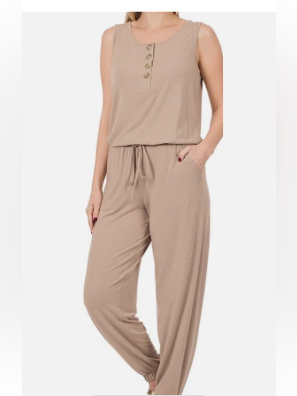 Sleeveless Zenana Jumpsuit-Coffee Color Sz Lg